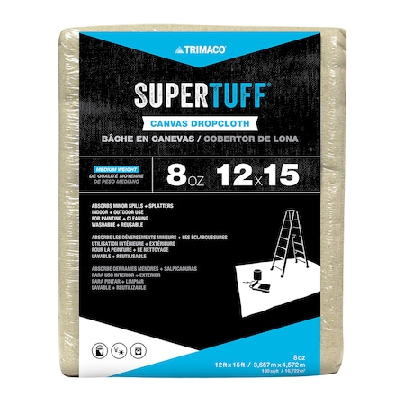 Trimaco 12' x 15' SuperTuff Canvas Drop Cloth, 8-Ounce Premium 58903